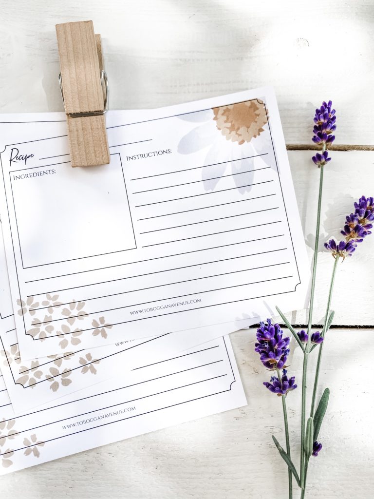 blank printable recipe cards with lavendar and florals